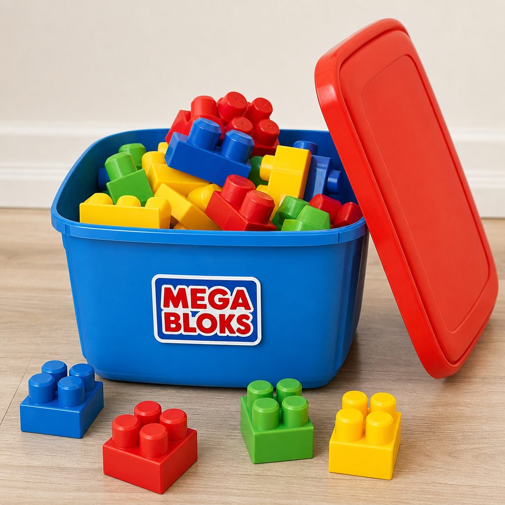 A labelled tub for each system makes tidy-up quicker and keeps different construction materials ready for their next outing.