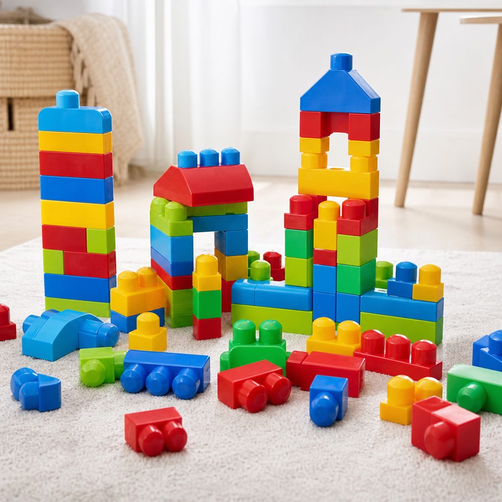Magnetic tiles let preschoolers move quickly from flat patterns to rooms, towers and pretend-play settings.
