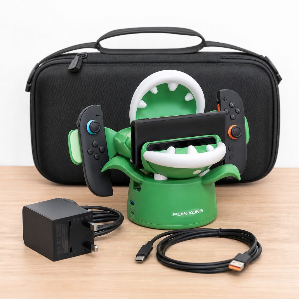 Compact docks are most useful when they live with the Switch 2 carry case, cable and charger instead of being left at home on the TV unit.