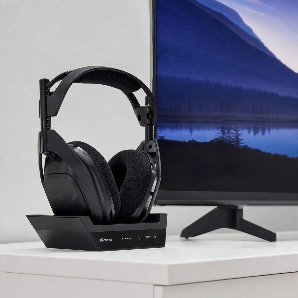 The Astro A50 X is designed around its HDMI 2.1 base station, making the most sense beside a single high-spec display.