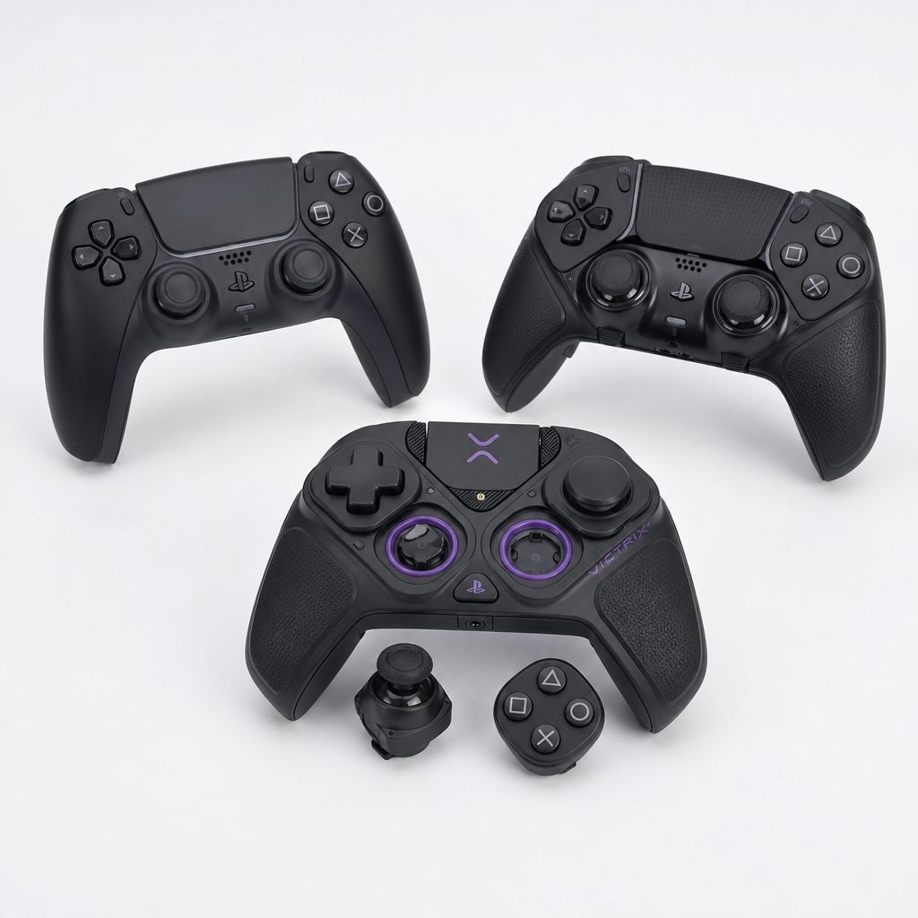 The Victrix Pro BFG's interchangeable modules make it the outlier in this group: particularly useful when a fighting-game layout and a conventional controller layout both matter.