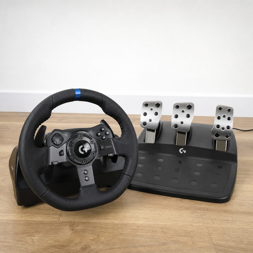 The Logitech G923 is the sensible first step when a household wants a proper racing experience without declaring one corner of the home permanently off-limits to furniture.