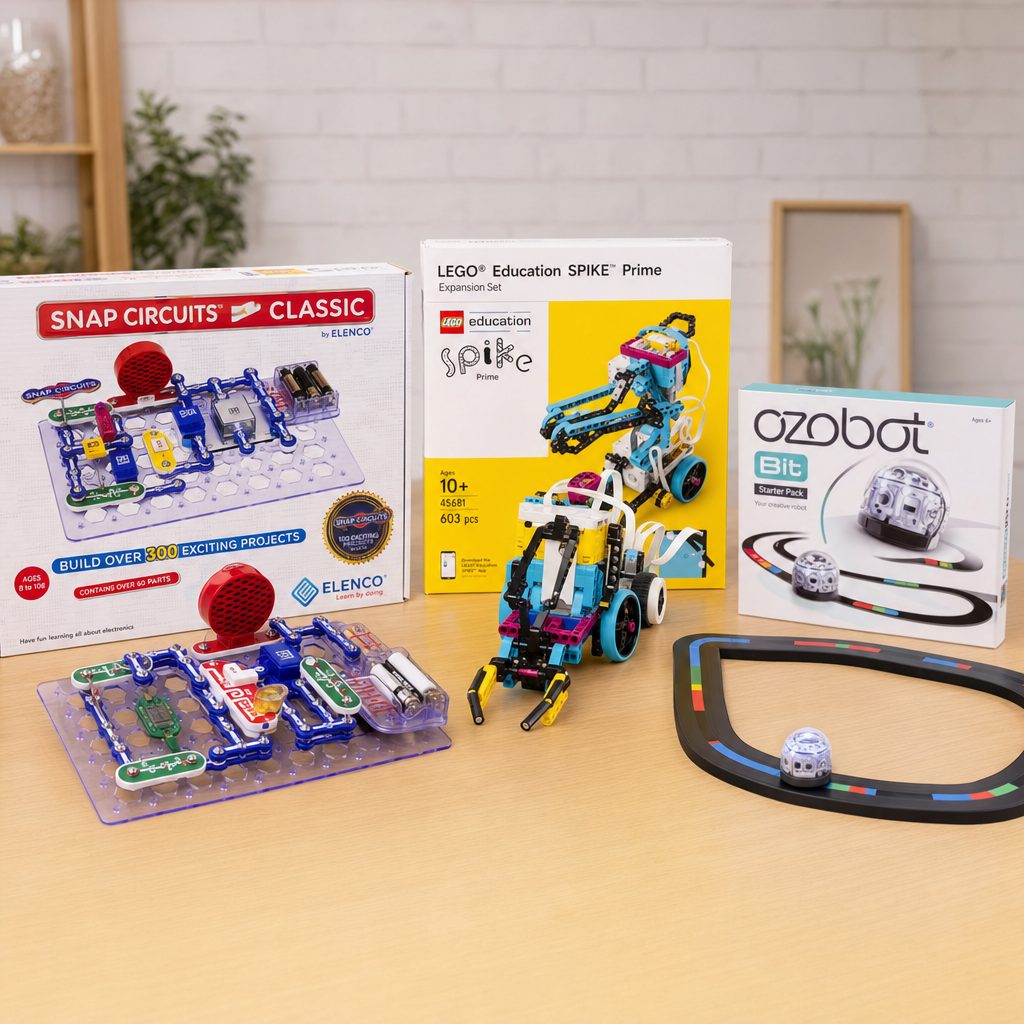 Three very different approaches to the same goal: teaching real skills through play, from snap-together circuits to programmable robots.