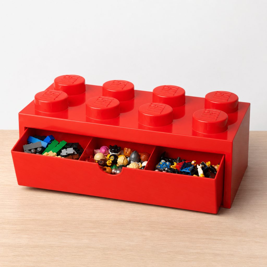The smaller LEGO Brick Drawer format works neatly for project parts, minifigure accessories and the categories that otherwise wander across a desk.