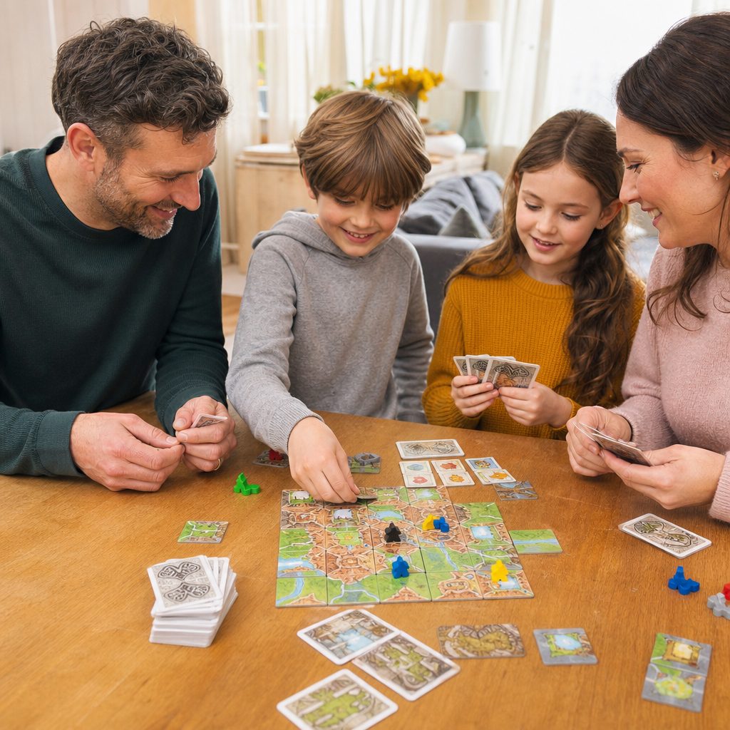 A card-and-tile game gives the evening a calm centre before the dancing and racing begin.
