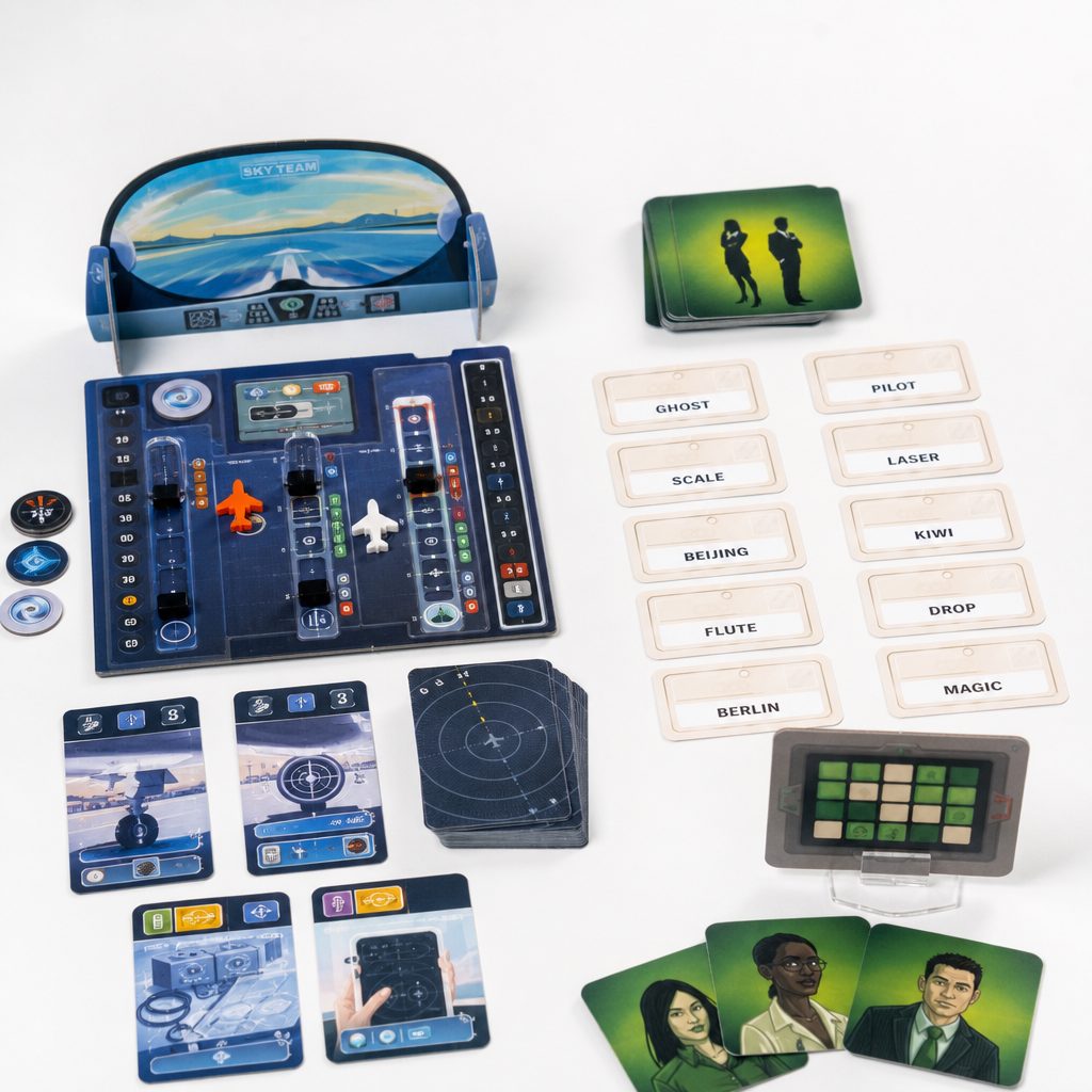 Co-operative games shift the mood completely: Sky Team creates tense shared decisions, while Codenames: Duet turns communication itself into the game.