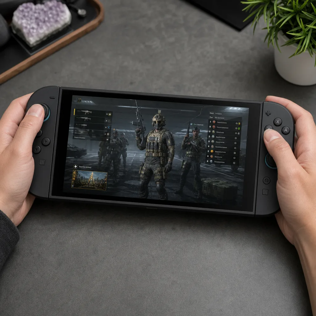 Nintendo Switch 2 console in handheld mode with Joy-Con 2 controllers beside it