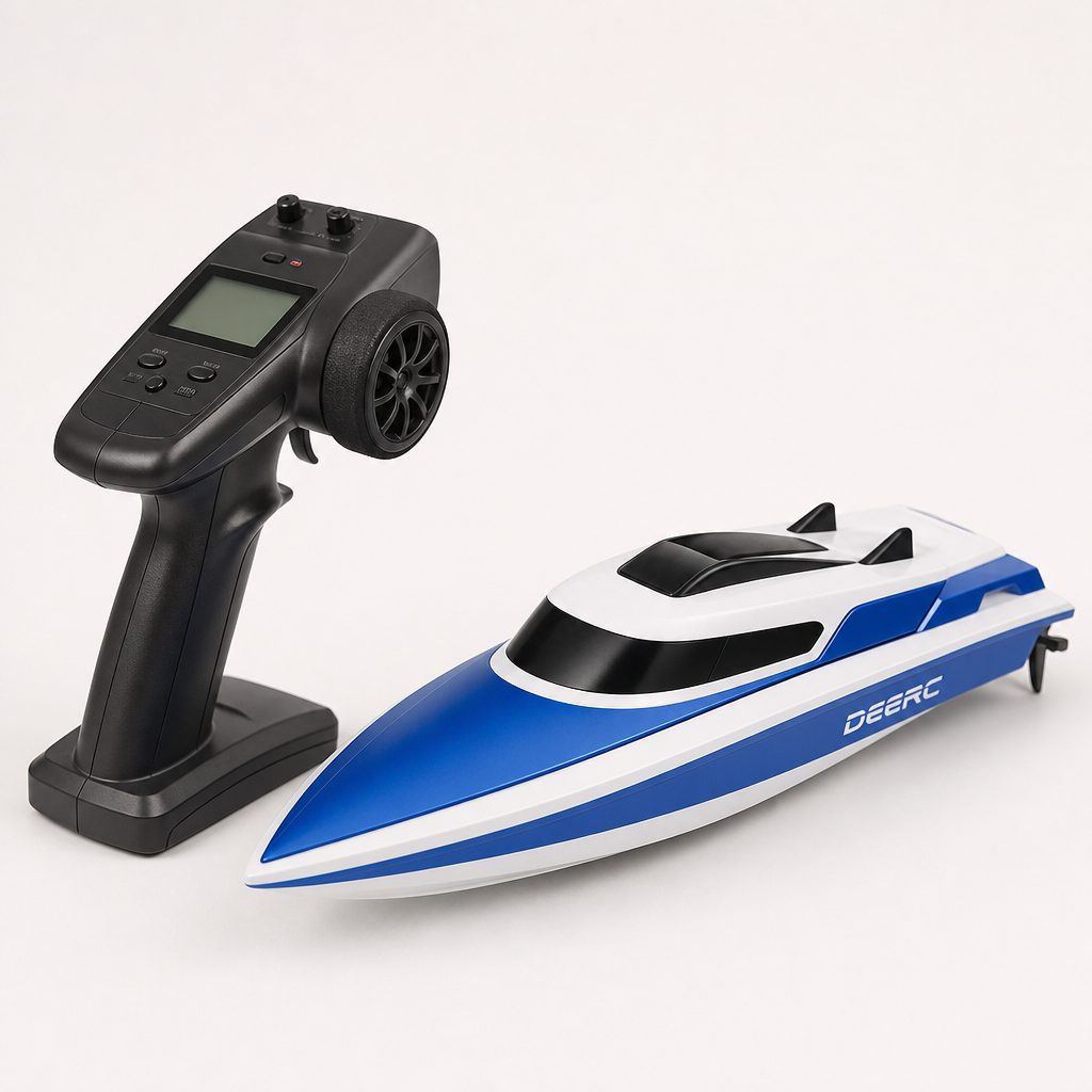 The 2.4GHz controller's screen and trim settings give the H120 a more grown-up feel than basic toy-grade boats with only a trigger and steering wheel.