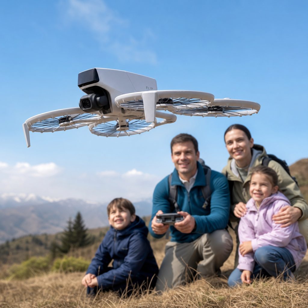 DJI Flip is at its best in open outdoor spaces: a compact, guarded flying camera that can capture family moments without requiring expert-level flying confidence.