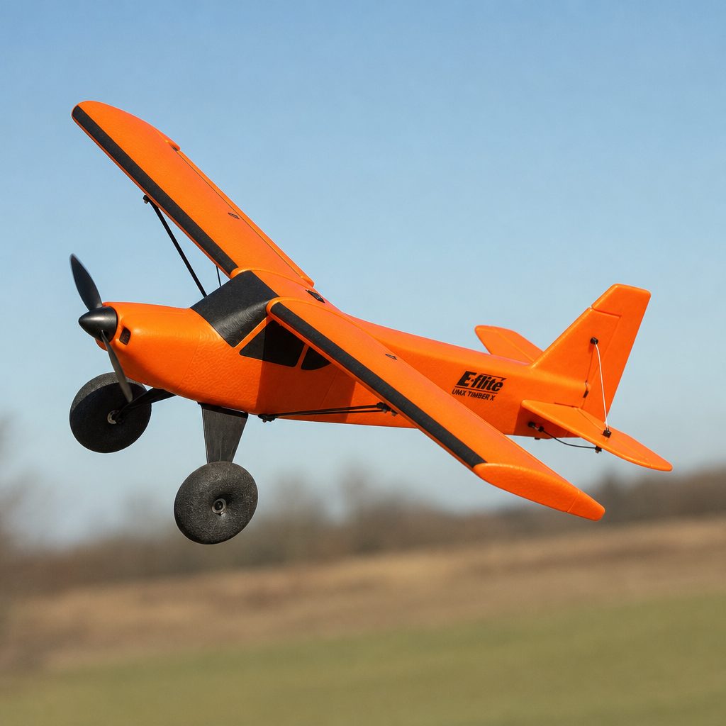 The UMX Timber X's high-wing layout and oversized surfaces support both slow STOL-style passes and much more energetic aerobatic flying.