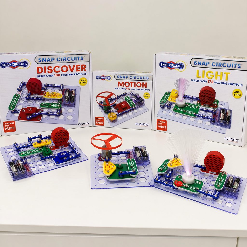 Comparing kits is not just about component counts: the best match depends on whether a child wants broad circuit practice, motor-and-alarm experiments or a visually spectacular project.