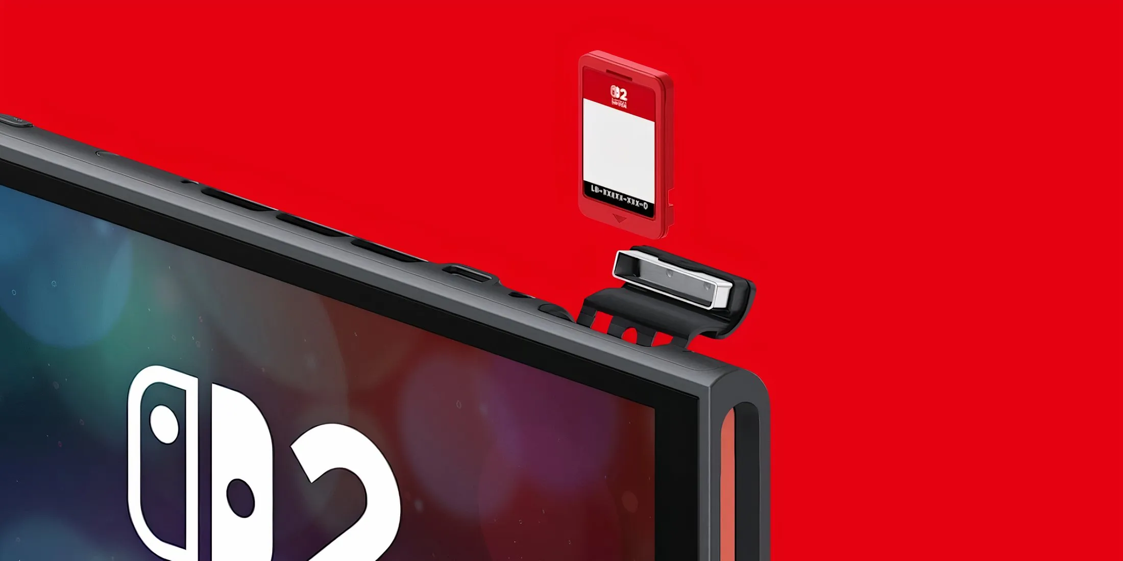 How It Works image of Real-world photo of a Game-Key Card being inserted into or sitting in the Nintendo Switch 2 game card slot, showing how the product is used