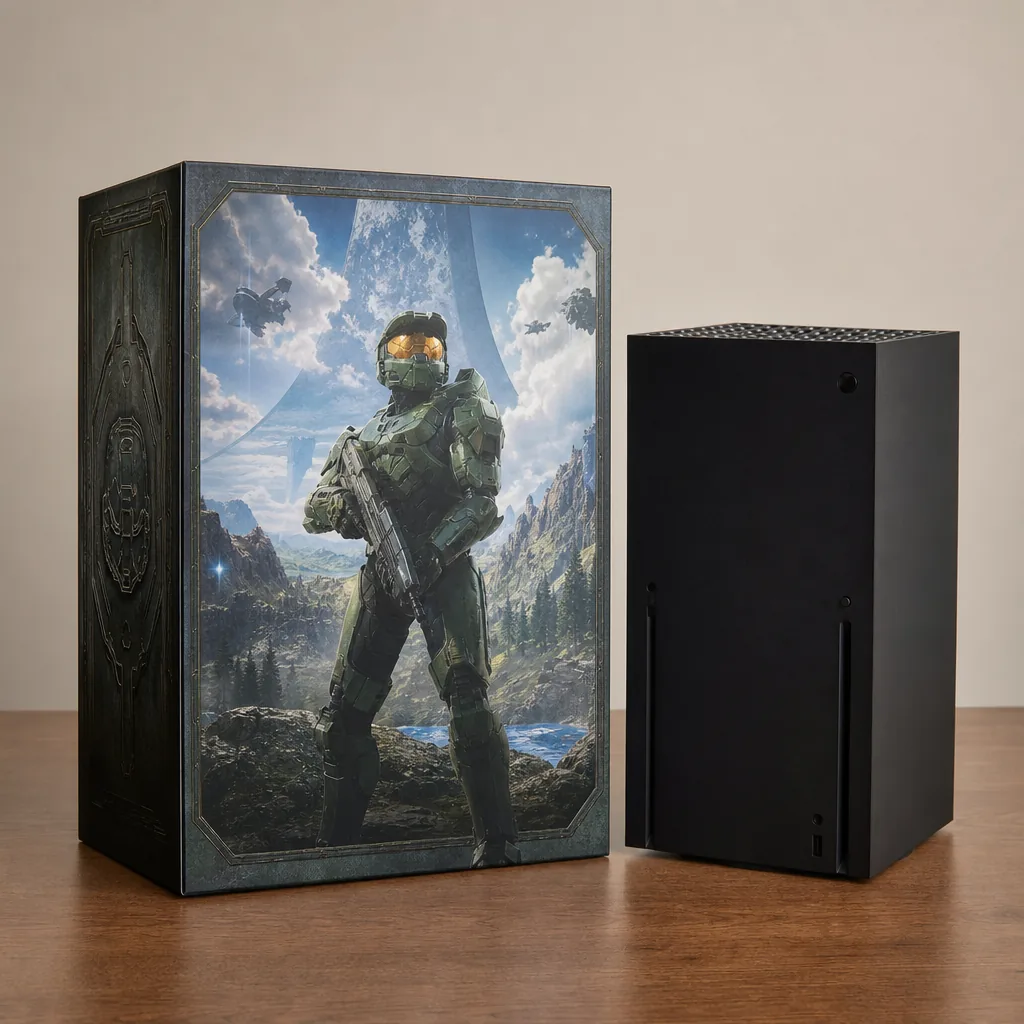 Xbox Series X and PS5 consoles side by side on a gaming shelf