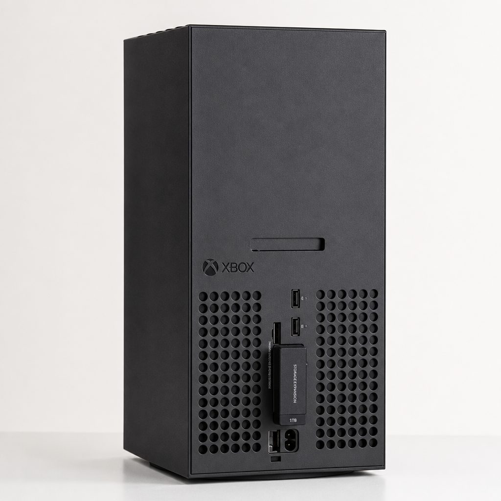 A storage expansion card uses the dedicated connection on the rear of the console, keeping the setup tidy and making it suitable for a regularly played Series X|S library.