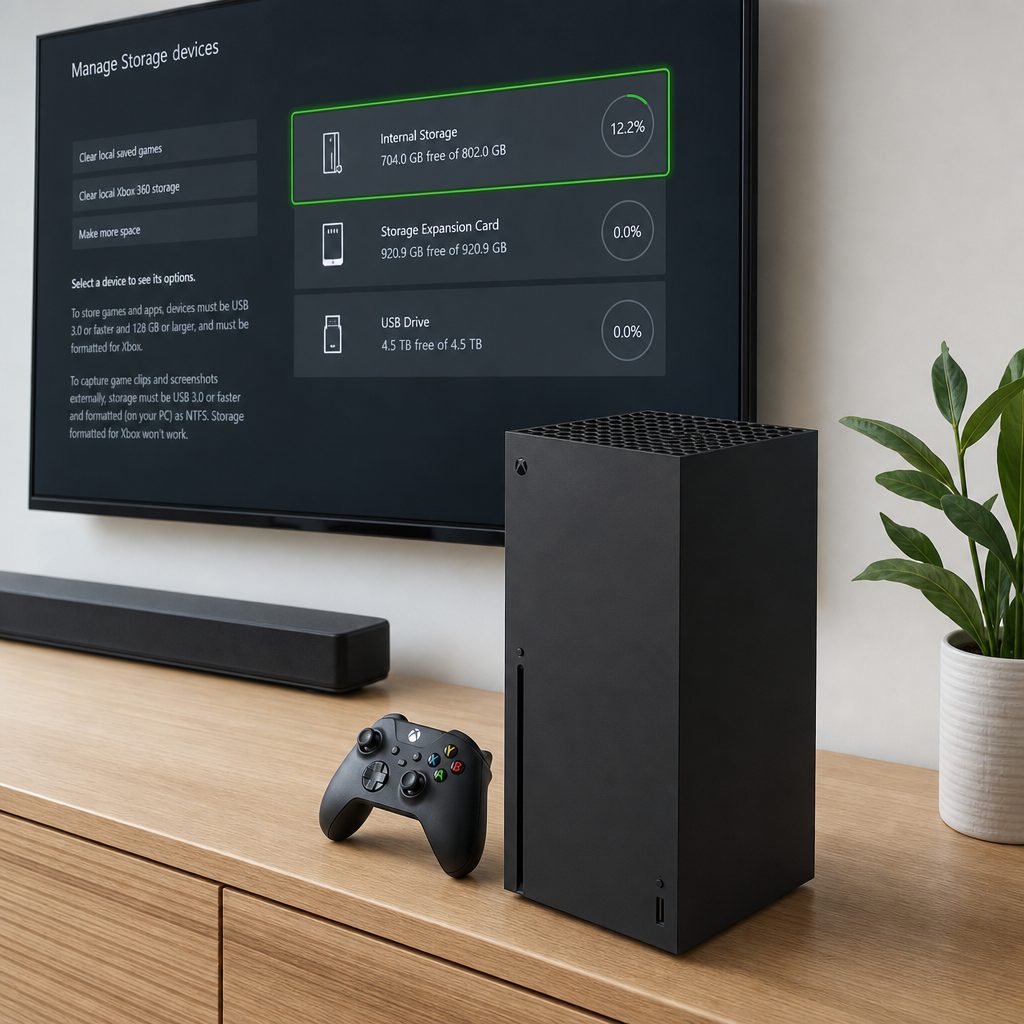 The Xbox storage screen is worth checking after every major download; a clear default location helps, but choosing deliberately can be better on a shared console.