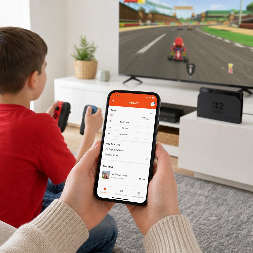 Nintendo's companion app is particularly handy for checking play activity and changing a bedtime rule without borrowing the console from a child mid-game.