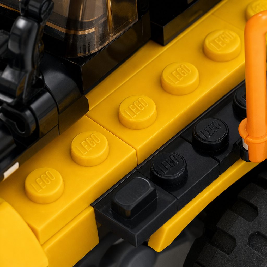 A close-up of ordinary studs is more informative than another wide shot of a completed model: genuine pieces should show clean LEGO markings.