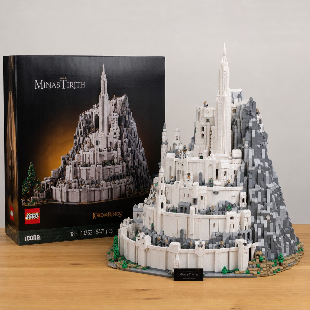 From a little distance, the model's real achievement is clear: it reads instantly as Minas Tirith, with the tower drawing the eye up through the city's seven levels.