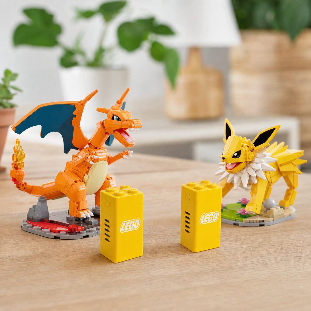 Two SMART Bricks can communicate through BrickNet, giving Charizard-versus-Jolteon play a shared battle response rather than two isolated sound toys.