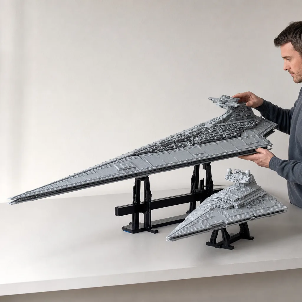 LEGO UCS Executor Super Star Destroyer model (set 75457) on display stand