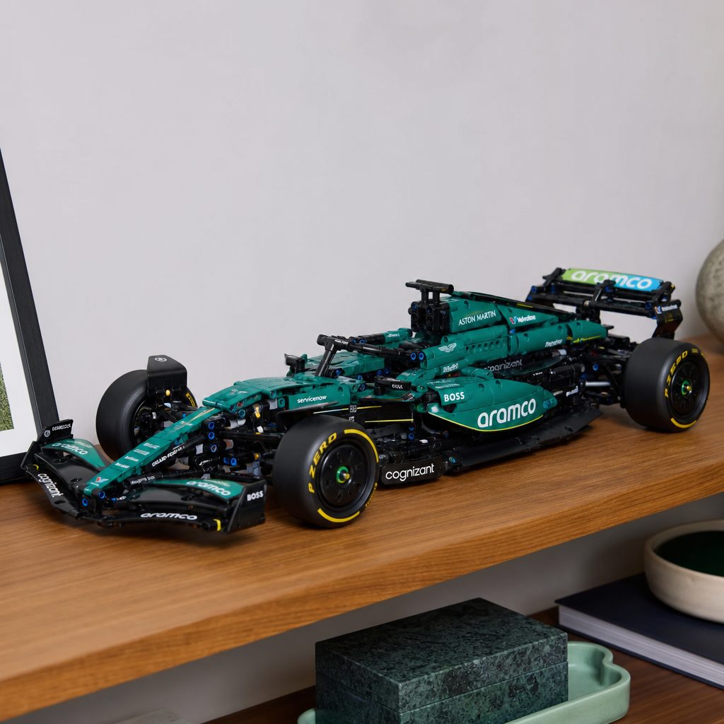 The finished AMR25 looks strongest as a dedicated display model, where its intricate engineering and long, low silhouette can take centre stage.