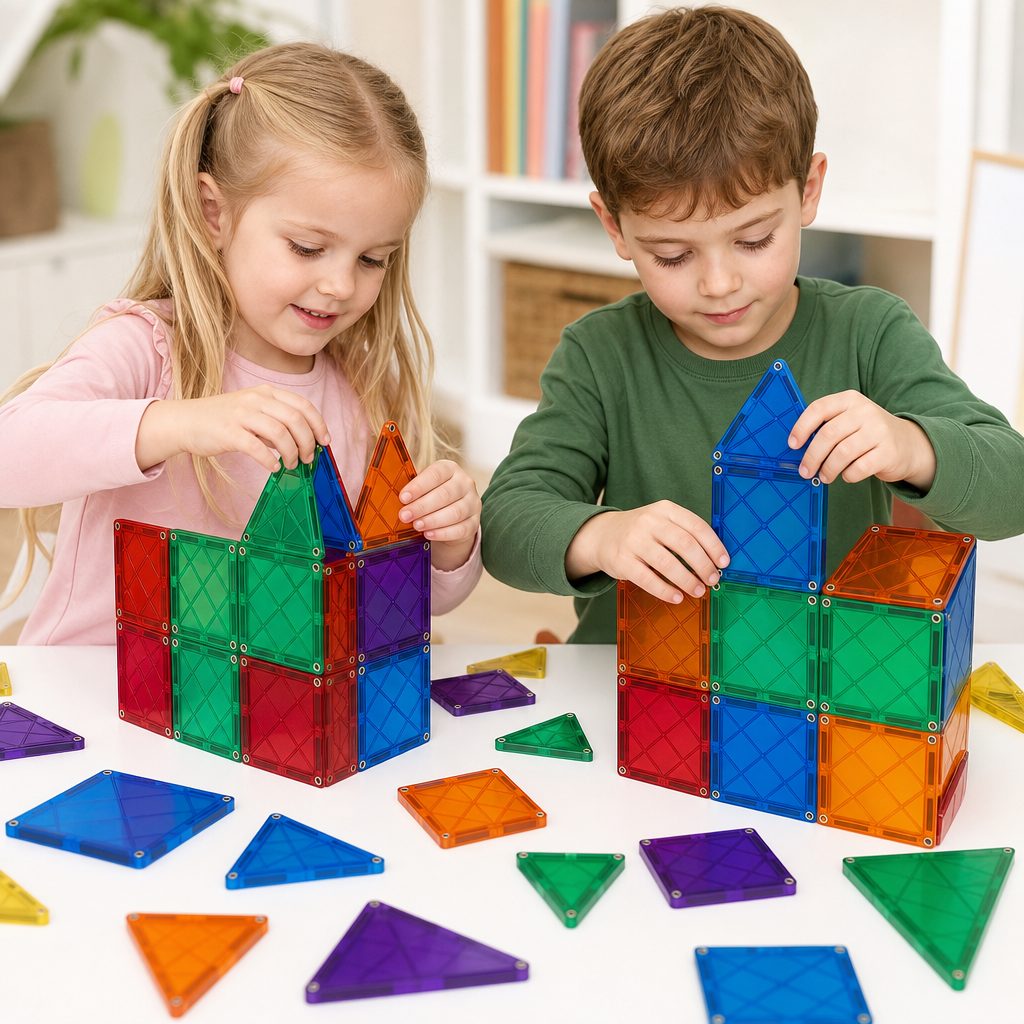 A hundred tiles is the point where two children can build side by side without negotiating over every square.
