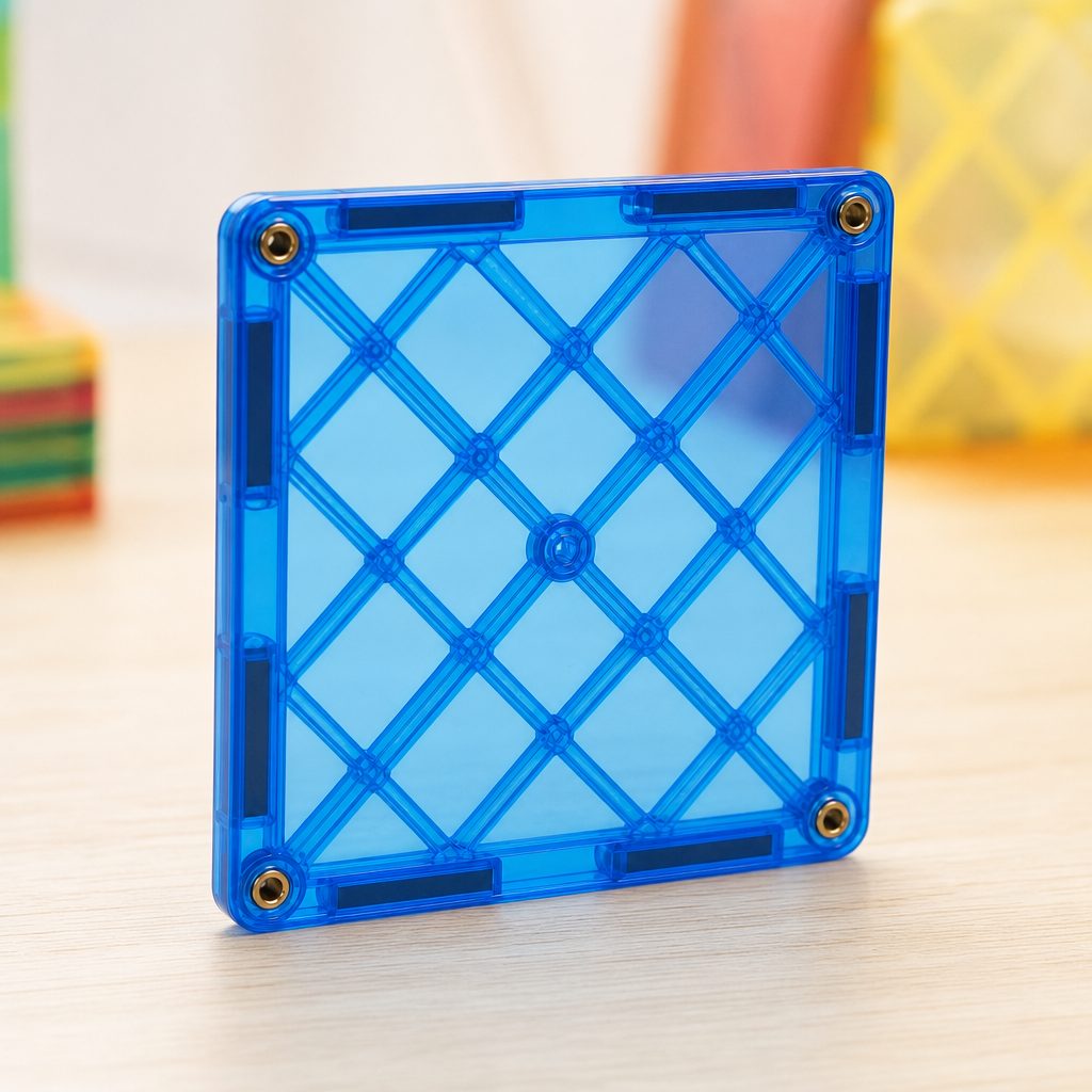 Look closely: the criss-cross lattice moulded inside, a nickel-plated rivet at each corner, and the dark bars along the edges where the magnets are sealed in.
