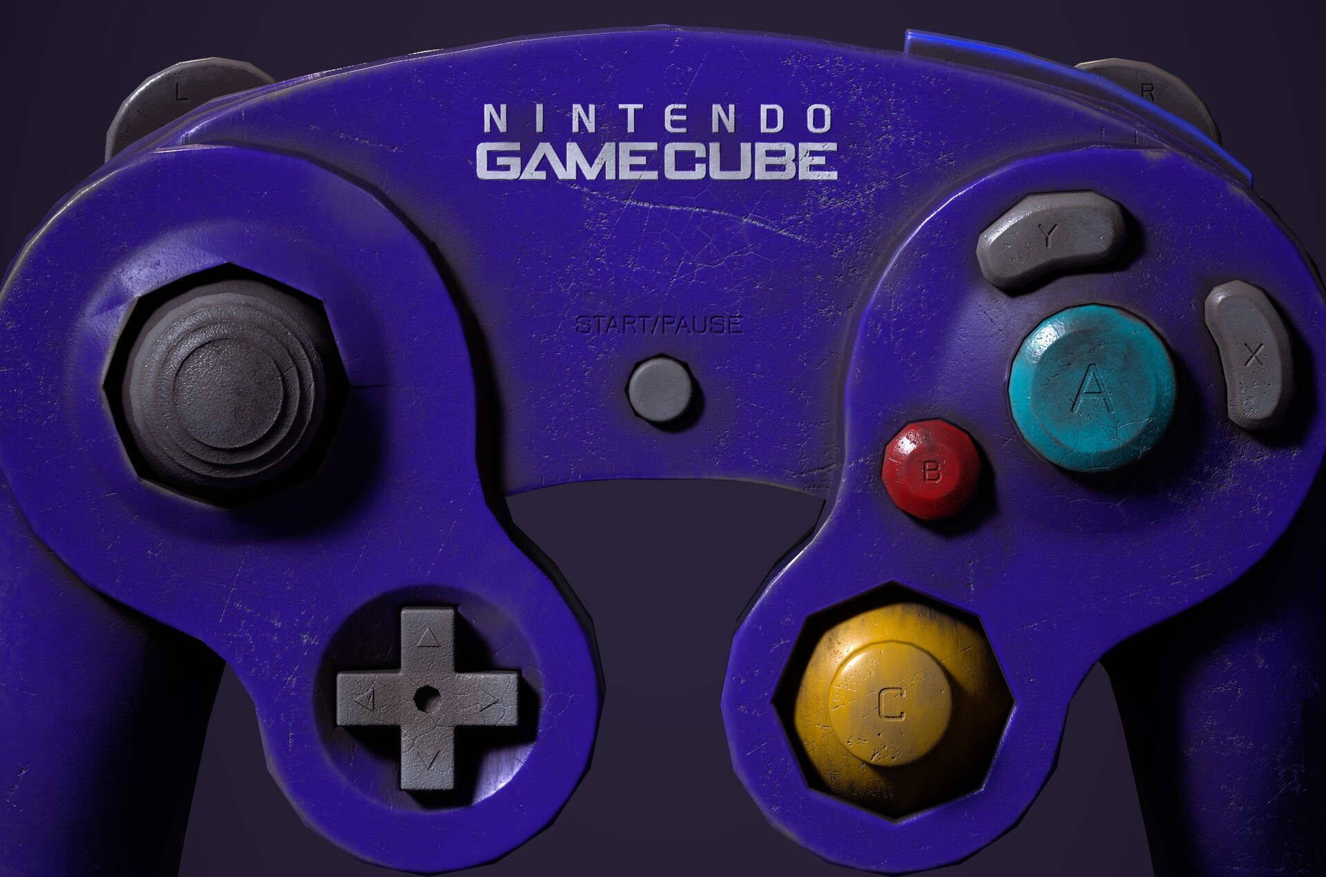 Controller image of Close up photo of the official Nintendo GameCube controller showing buttons and layout clearly