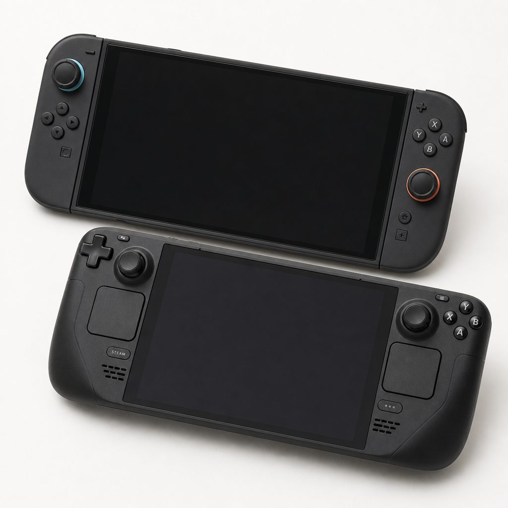 The Switch 2's 7.9-inch panel is physically larger and sharper, whilst Steam Deck OLED's smaller screen delivers the contrast and colour depth only OLED can provide.