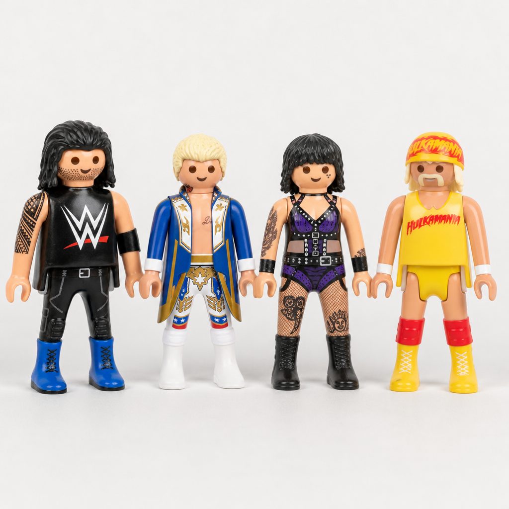 Roman Reigns, Cody Rhodes, Rhea Ripley and Hulk Hogan show the collection's broad appeal: present-day WWE favourites meet wrestling icons from earlier generations.