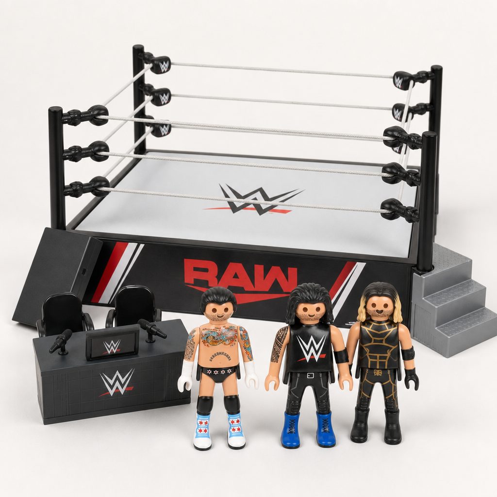 The WWE RAW Ring Collector's Set is the most recognisable starting point, with CM Punk, Seth Rollins and the ringside pieces needed to stage a full match.