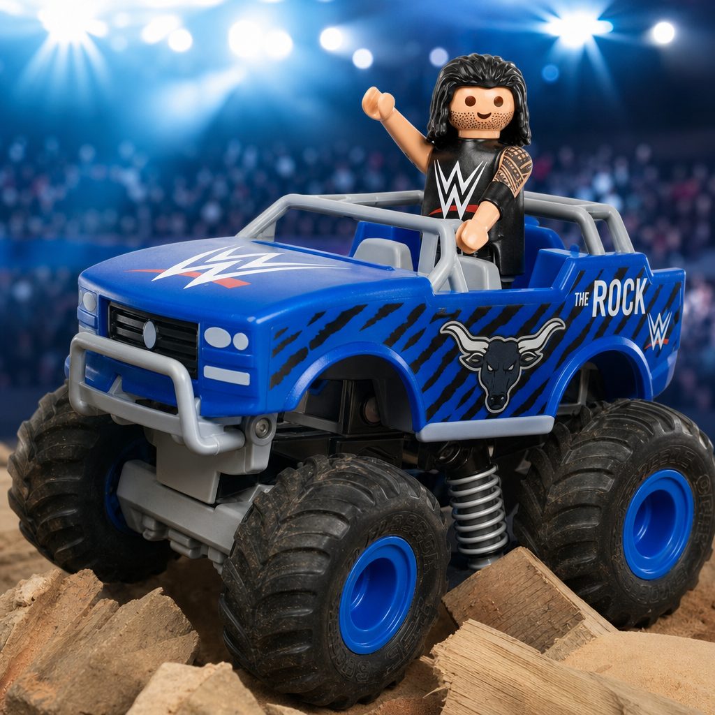 WWE The Rock Monster Truck goes all-in on spectacle, combining The Rock, full suspension, room for four figures and obstacles made to be smashed through.