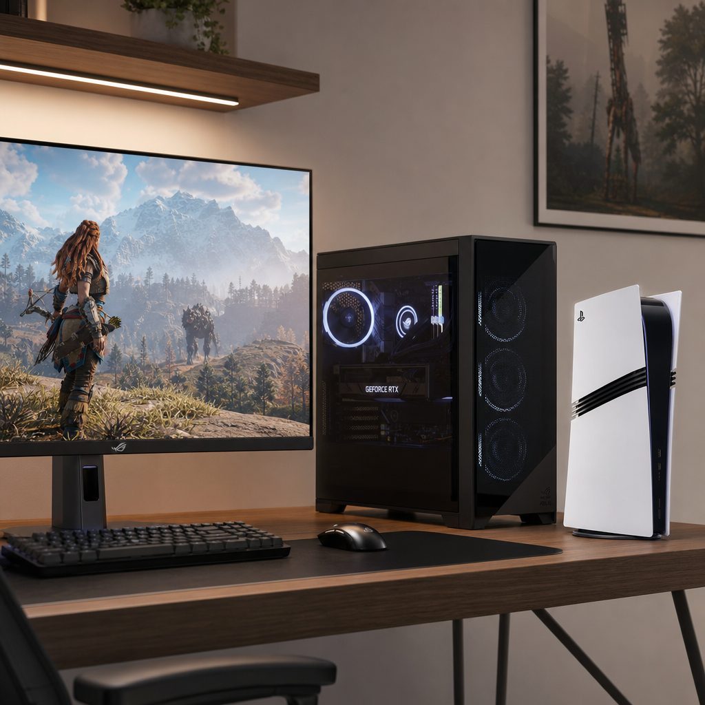 A 32-inch 4K 160Hz monitor gives an RTX 5080 PC room to stretch, whilst the PS5 Pro makes most sense for players already committed to a 4K television setup.