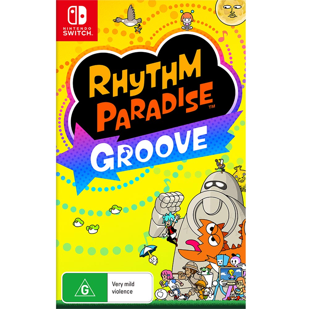 Box Art Detail image of Close-up of the Rhythm Paradise Groove physical Nintendo Switch box, showing full cover art and Nintendo branding clearly