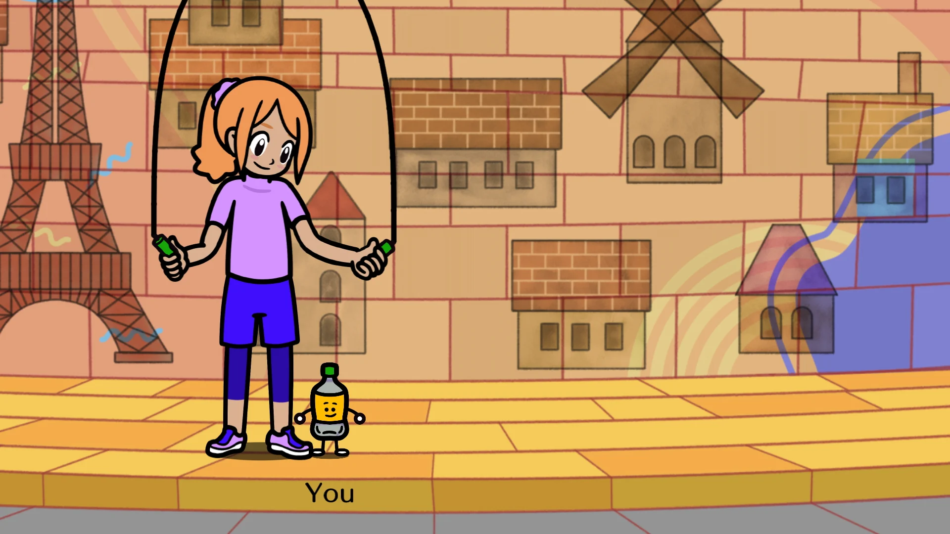 Gameplay In Use image of Person holding Nintendo Switch controllers playing Rhythm Paradise Groove, showing the screen with an active mini-game
