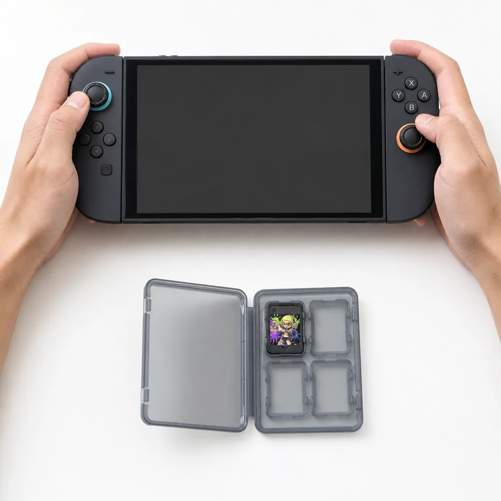 Nintendo Switch 2 console with detached Joy-Con controllers on a wooden desk