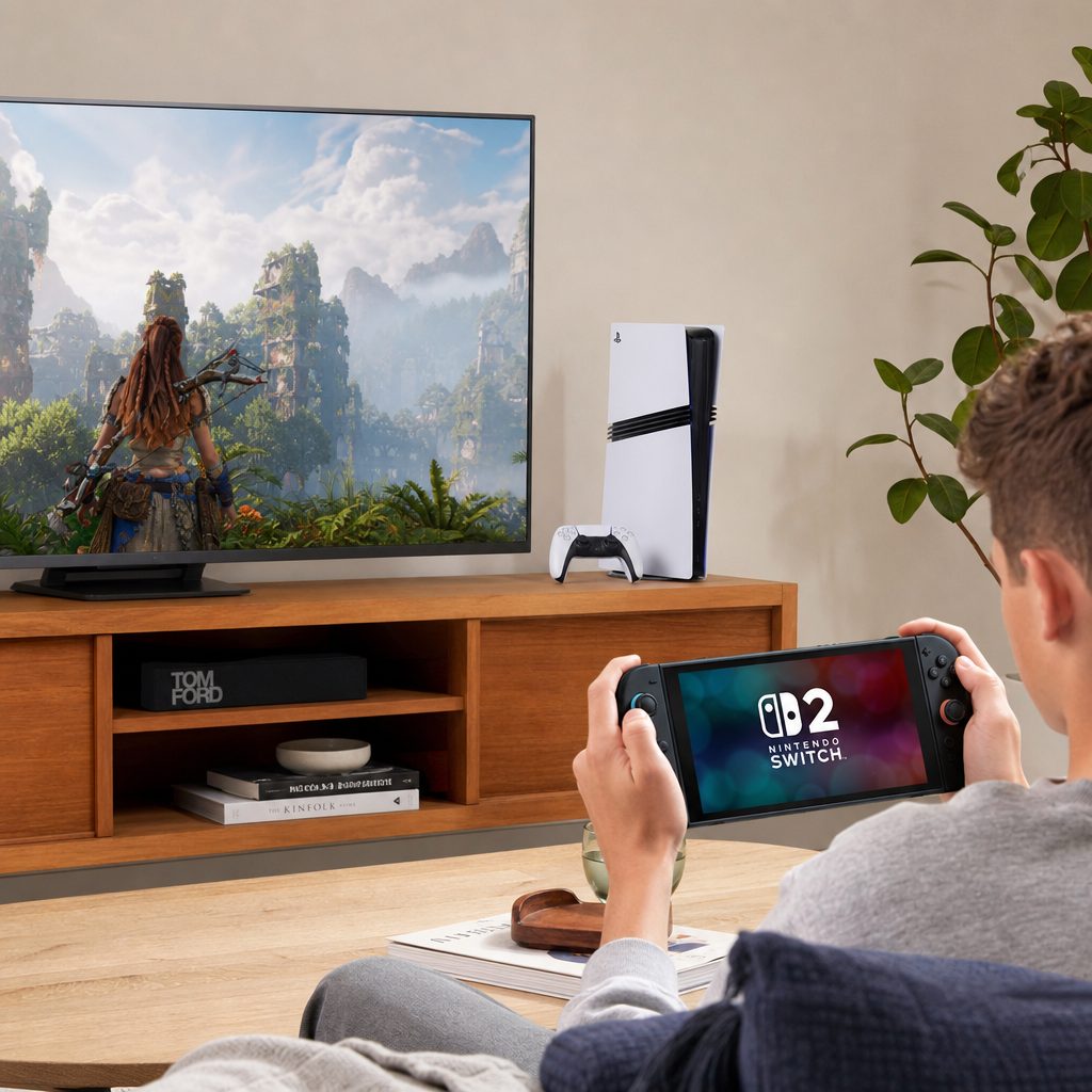 A proper 4K television unlocked the PS5 Pro's natural habitat, whilst Switch 2 remained the easier console to enjoy wherever the household happened to be.
