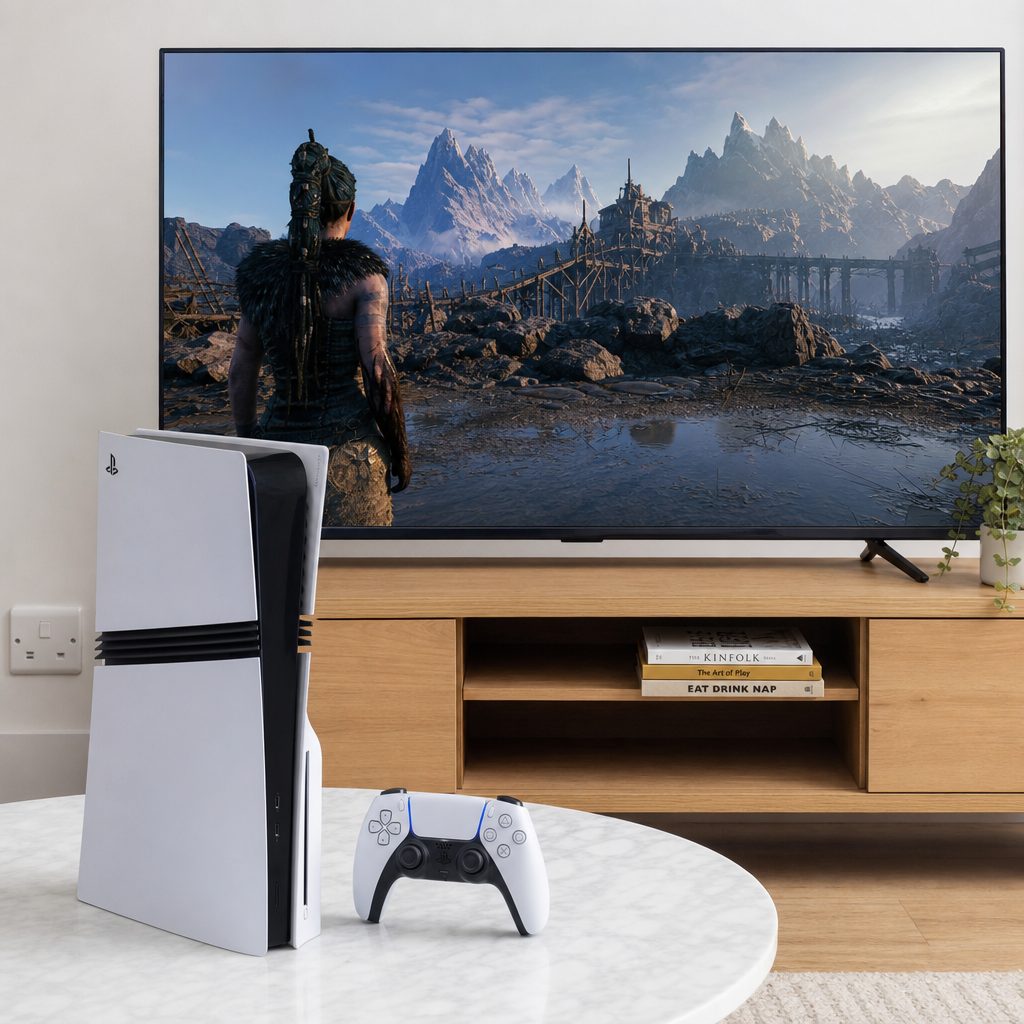 PS5 Pro's appeal was clearest on a large 4K television, where improved ray tracing, PSSR upscaling and high frame-rate output had room to show off.