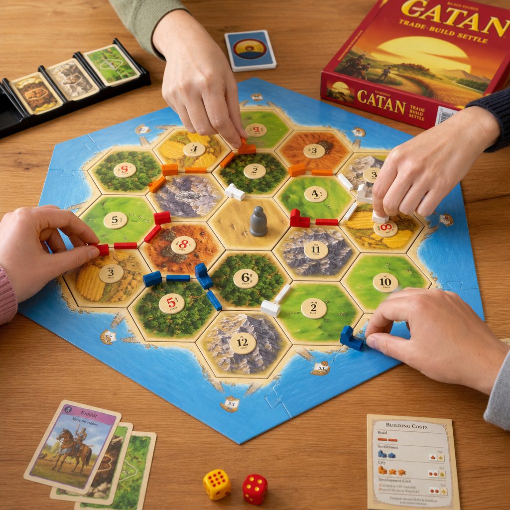 The larger wooden roads and buildings in the sixth edition are a small but meaningful usability win when several players are reaching across the island at once.