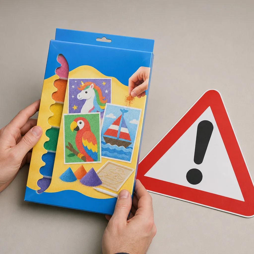 Coloured bottles of play sand typical of those found in recalled craft kits