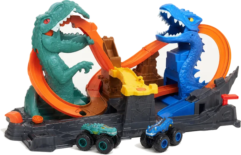 Hot Wheels Monster Trucks Mega-Wrex vs Crushzilla Smash Race Playset